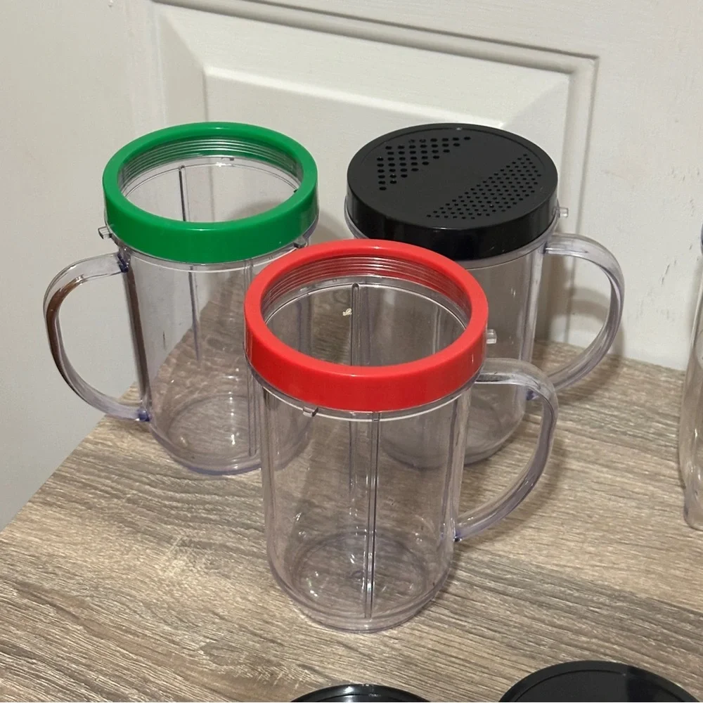 LOT Magic Bullet Original Party Mugs + 4 Lids + Short Cup 13 Piece Set‎
